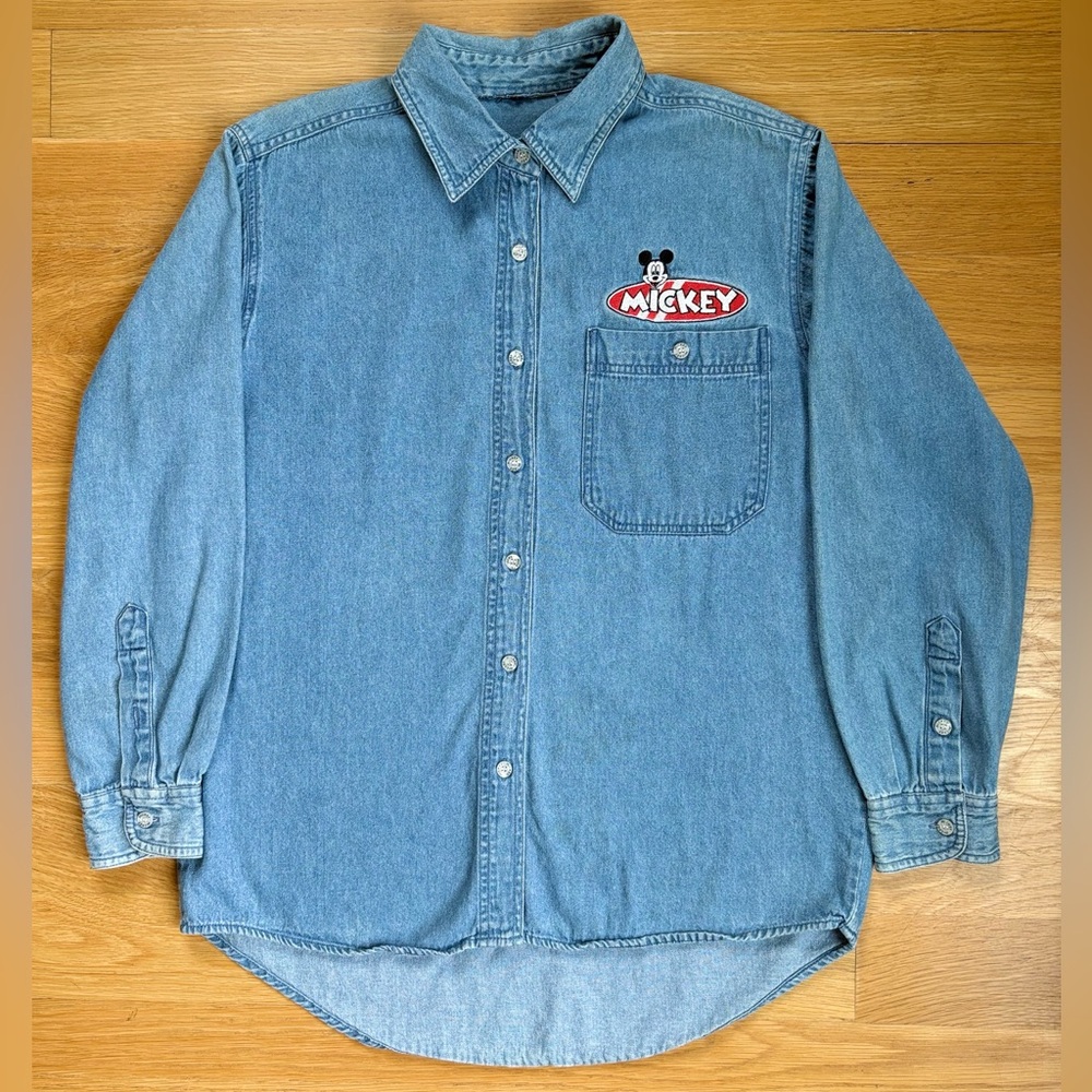 Vintage 90s Mickey Mouse Denim Shirt Jerry Leigh Embroidered Men’s L /Women’s XL